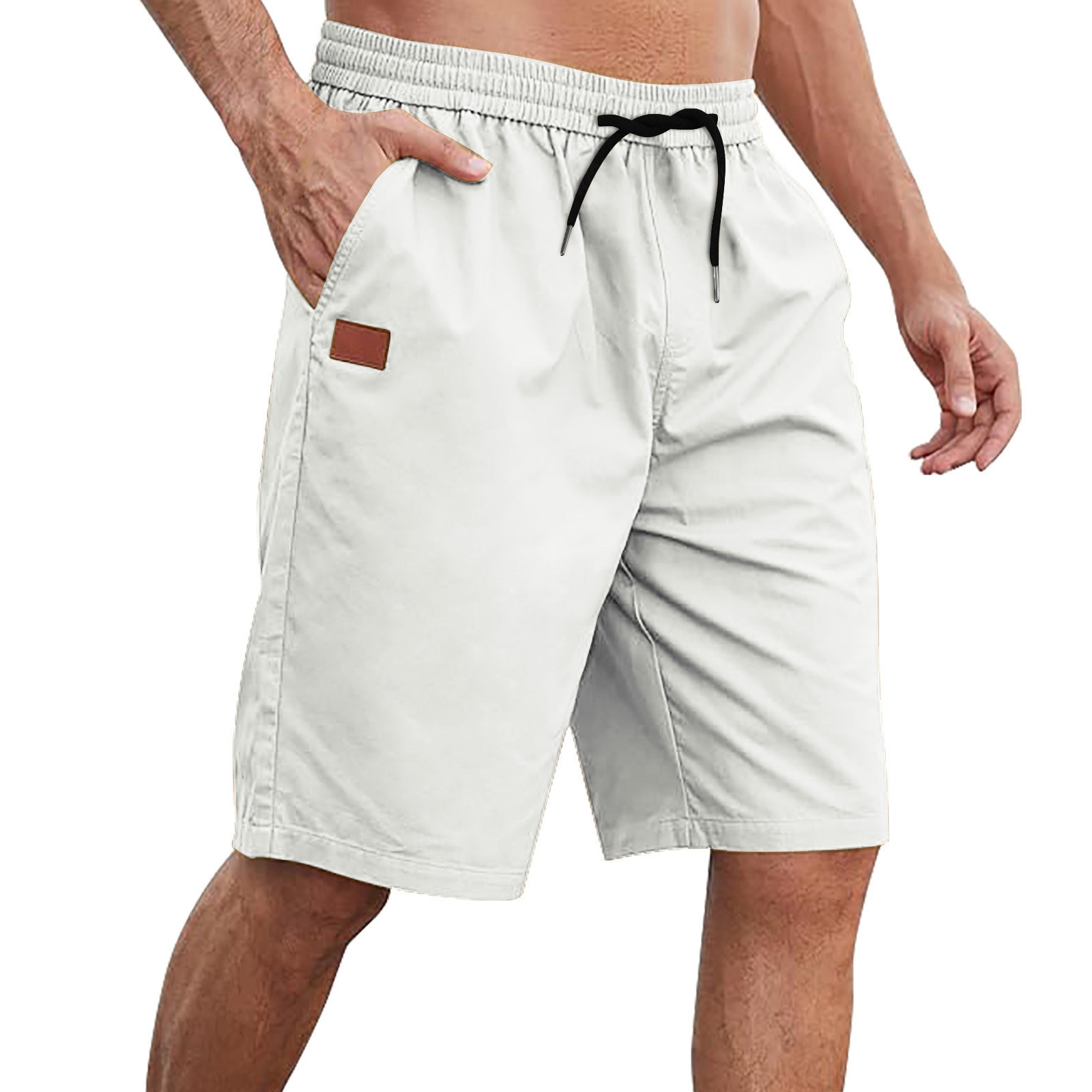 thumbnail image 4 of Pantalones cortos deportivos con cordón para hombre, talla grande, cintura elástica, poliéster, para gimnasio/verano, 4 of 7